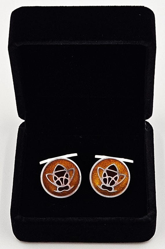 ULTRA RARE Georg Jensen Sterling Enamel Honey Bumble Bee Cufflinks 1940s