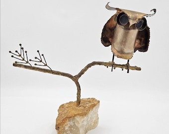 Rare Curtis Jere Bronze Copper Stone Impressionism 3D Owl Sculpture 1967