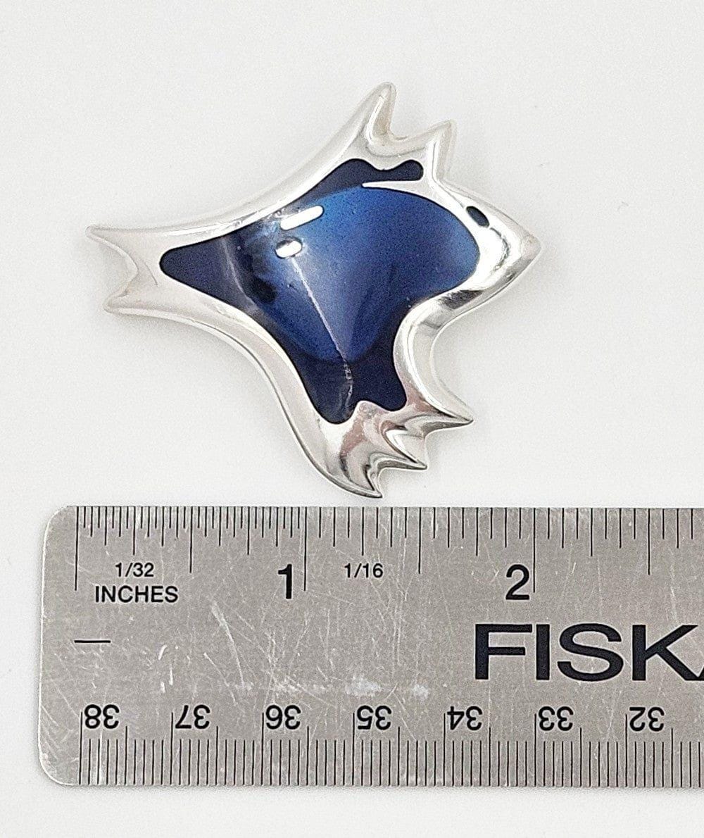 Georg Jensen Sterling Silver Blue Enamel Biomorphic Brooch #306