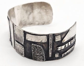 VTG Artisan Sterling Abstract Modernist Constructivism Cuff Bracelet - Signed