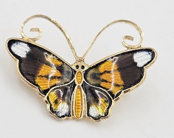 David Andersen Noruega Broche de mariposa de plata de ley dorada + esmalte Circa 1950s