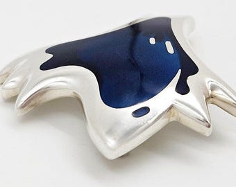 Georg Jensen Sterling Silver Blue Enamel Biomorphic Brooch #306