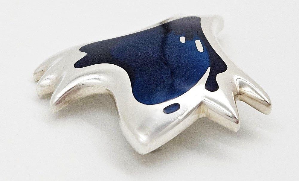 Georg Jensen Sterling Silver Blue Enamel Biomorphic Brooch #306