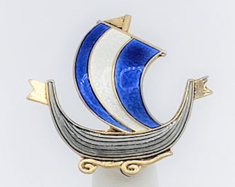 Aksel Holmsen Norwegen Sterling Enamel VIKING Schiff Anstecknadel C. 1930/40