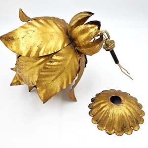 RARE Halcolite Art Deco Nouveau Brass Lotus Flower Pendant Light 1910/20s