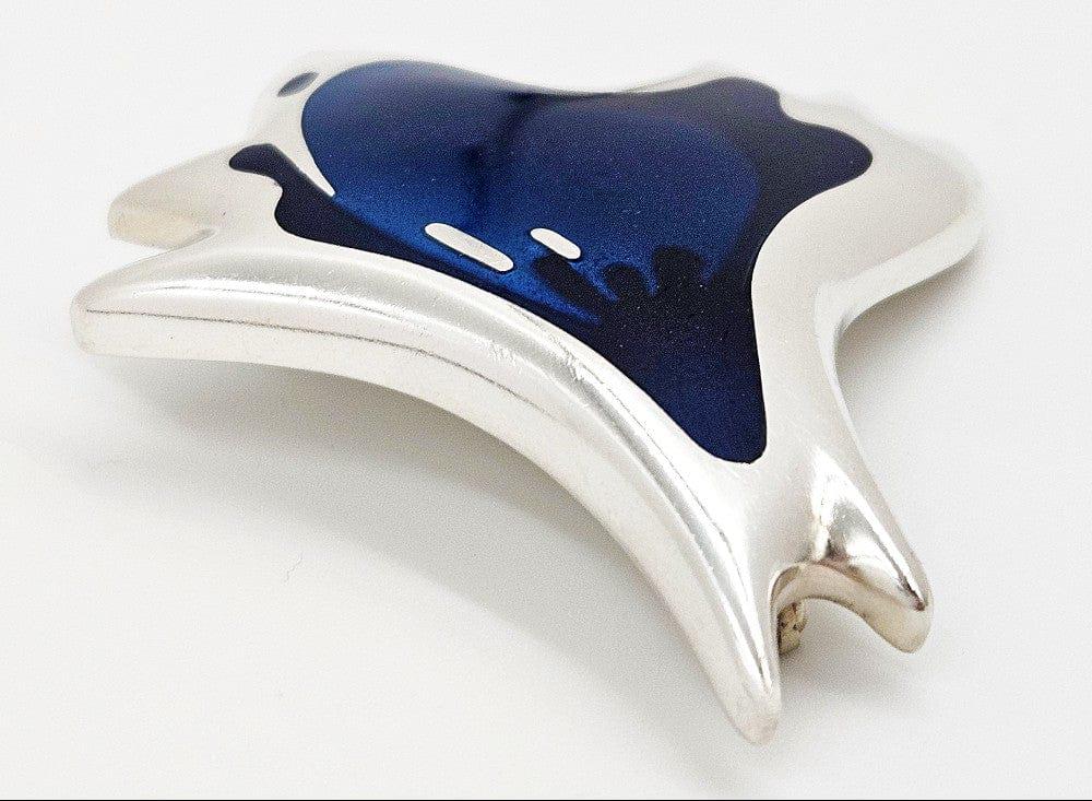 Georg Jensen Sterling Silver Blue Enamel Biomorphic Brooch #306
