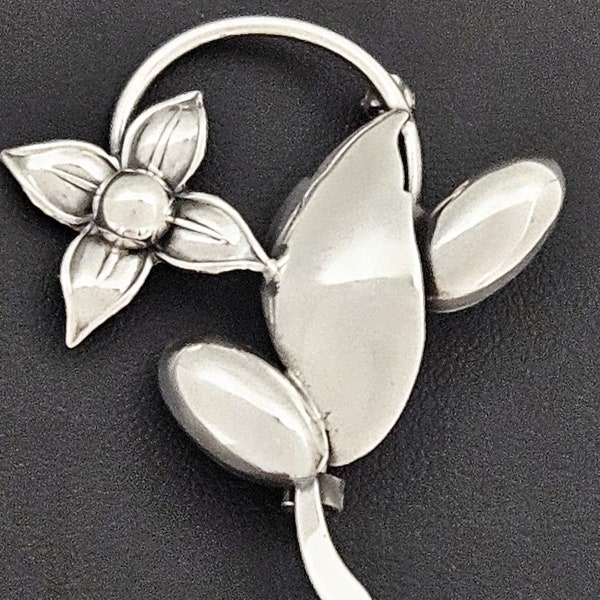 Danish Designer CO Frydensberg Sterling Silver 3D Flower Brooch Circa 1950s