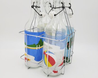 Rare Set 4 Large Egizia Italy Art Deco Water Bottles in Chrome Caddy 1980&#39;s
