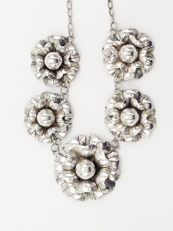Designer Mexico Sterling 3D Blooming Flowers Neckl
