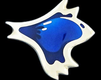 Georg Jensen Sterling Silver Blue Enamel Biomorphic Brooch #306
