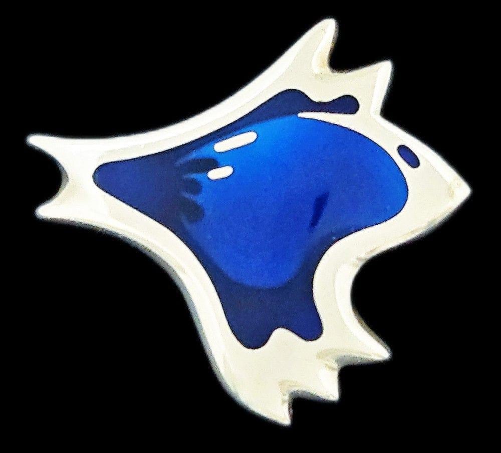 Georg Jensen Sterling Silver Blue Enamel Biomorphic Brooch #306