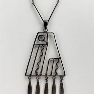 Designer SB Israel 935 Sterling Abstract Modernist Pendant Necklace 1960's