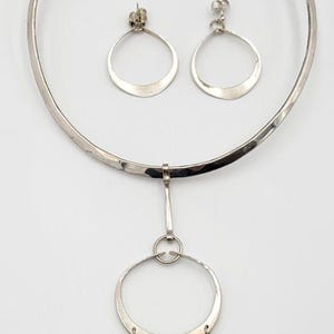 SUPERB Norway Plus Designs Modernist Sterling Necklace Pendant Earrings SET '60s