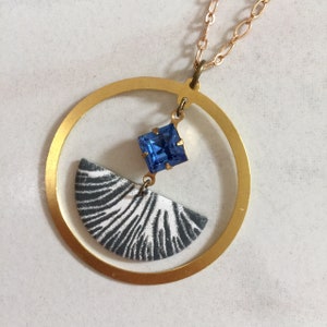 Blue Diamond & BW Half Moon Necklace