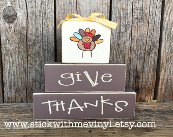 Give thanks wood block sign, Thanksgiving wood sign, Turkey sign, Give thanks blocks, Thanksgiving decor,wood give thanks sign, fall decor