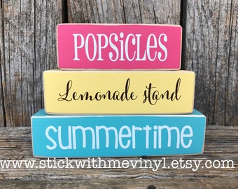 Summer decor, Popsicle, lemonade stand, summertime, summer blocks, wood blocks, summer, lemonade blocks, home decor, summer wood blocks