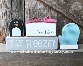 Winter decorations, winter wood sign, winter decor, Winter signs, winter wood blocks, snow decor, winter penguin, for the home, winter sign