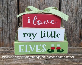 Christmas decor, Christmas, Holiday decor, i love my little, Christmas elf, elf, home decor, Christmas blocks, Christmas decoration,