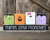 Mimi 39 s little monsters, halloween blocks, halloween decor, pumpkin blocks, happy halloween sign, wood halloween decoration, wood blocks