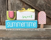 Sweet summertime wood block set, Summer decor, sweet summertime sign, summer wood blocks, summer blocks, summer wood sign, wood summer sign