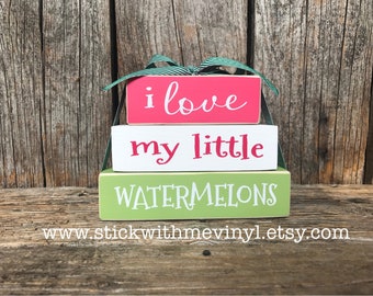 I love my little watermelons wood block set, Summer decor, watermelon decor, summer wood blocks, summer blocks, summer decorations,