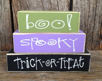 Boo spooky trick or treat stacked blocks, trick or treat sign, halloween signs, halloween wood block set, halloween wood decor, large blocks