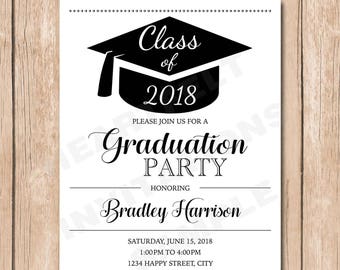 Graduation Party Invitation | Graduate, Hat, Cap, Customize Color
