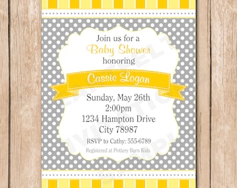Shabby Chic Baby Shower Invitation | Neutral, Polka dot, Yellow - PICK Your Favorite Color - 1.00 each printed