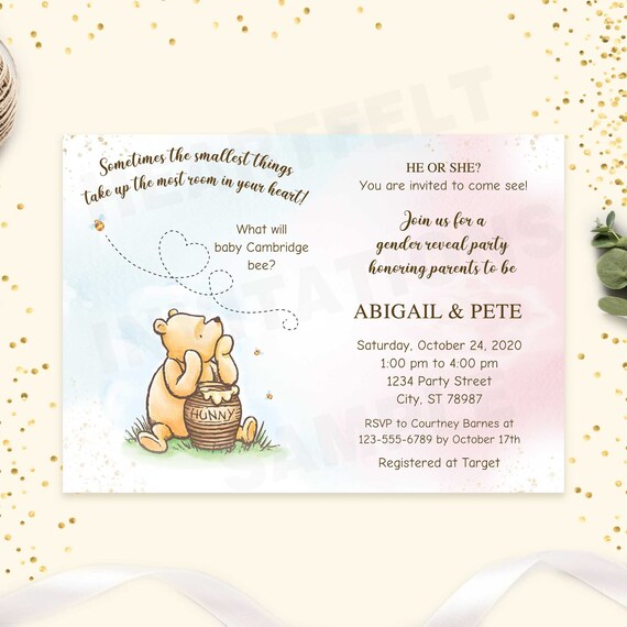 Winnie The Pooh Gender Reveal Invitation Baby Shower Boy or Etsy