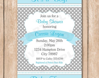 Shabby Chic Boy Baby Shower Invitation | Grey, Blue, Green - PICK Your Favorite Color - 1.00 each printed