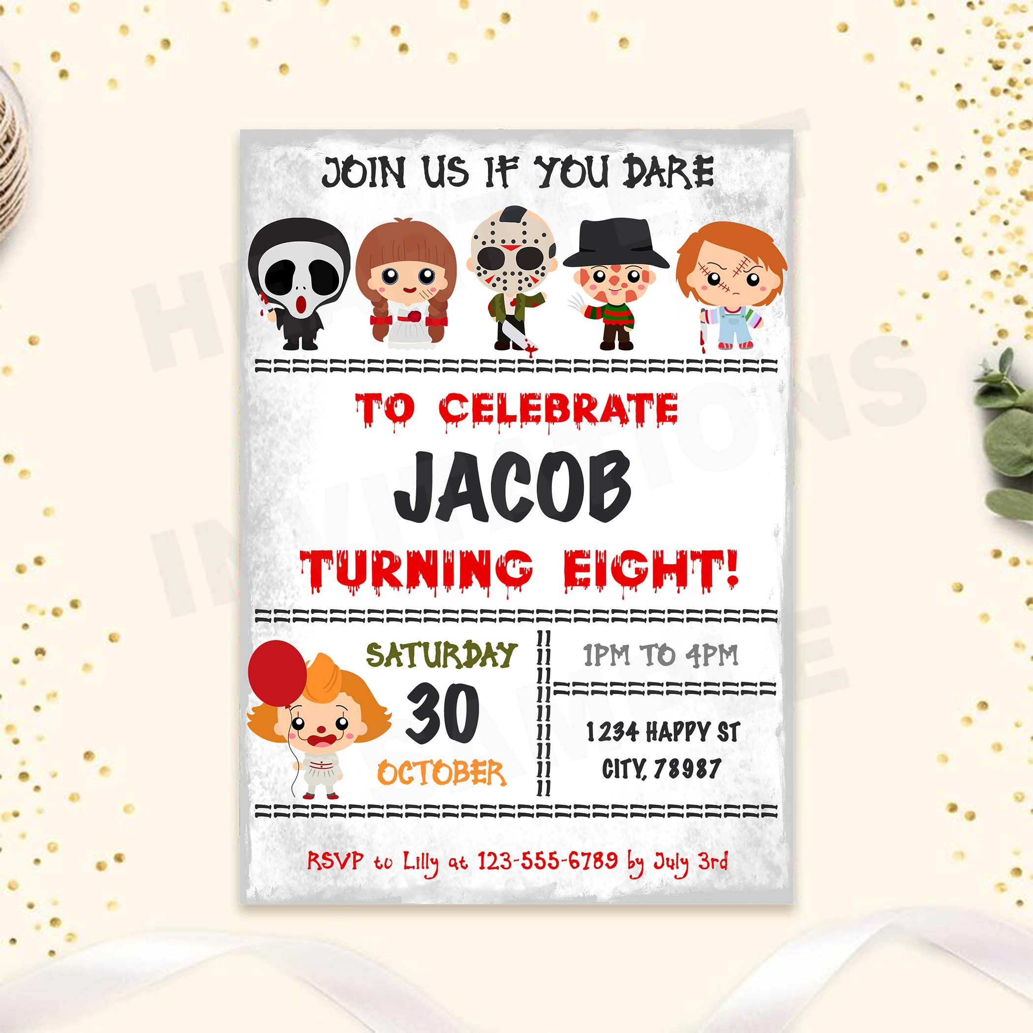 Horror Birthday Invitation Scary Movie Invite Halloween Etsy