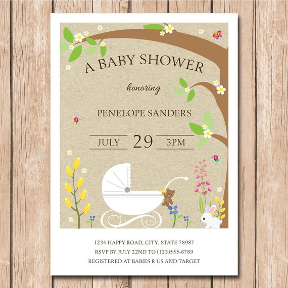 Garden Baby Shower Invitation Stroller Shabby Chic Etsy
