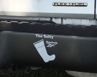 The Salty Reebok Vinyl Decal Sticker white rubber fishing boot