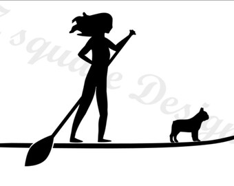 Paddle board Woman and French Bulldog Vinyl Decal Girl paddleboard SUP Frenchie