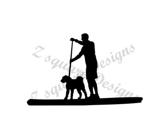 Paddle board Man and Pumi Dog Vinyl Decal paddleboard SUP