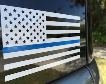 Thin Blue Line Flag Vinyl Decal White American Flag Police Cops LE