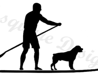 Paddle board Man Rottweiler Dog Vinyl Decal Guy paddleboard SUP