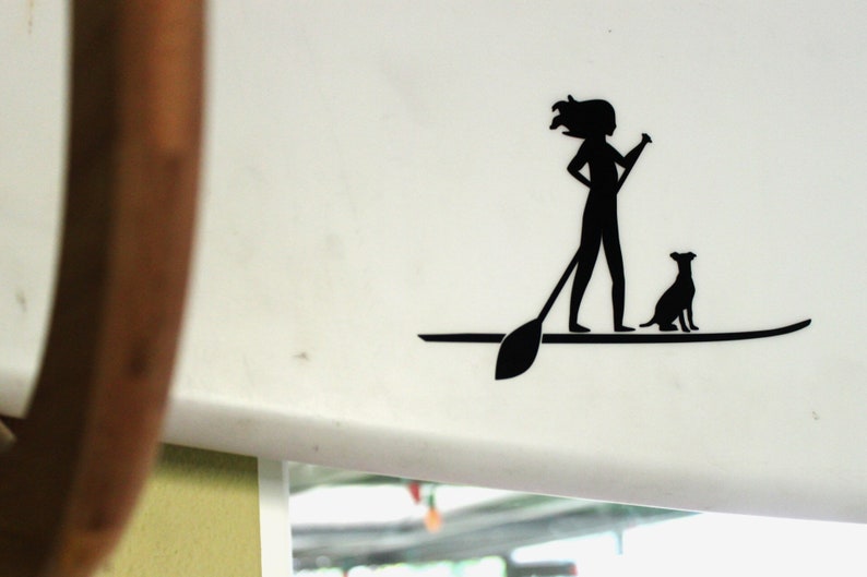 Paddle board Woman and Dog Vinyl Decal Girl paddleboard SUP image 1