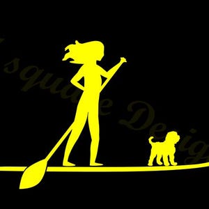 Paddle board Woman and Goldendoodle Dog Vinyl Decal Girl paddleboard SUP