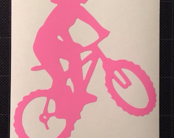 Mountain Biking Woman Vinyl Decal Girl MTN biking mtb