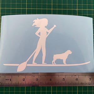 Paddle board Woman and Rottweiler Dog Vinyl Decal Girl paddleboard SUP