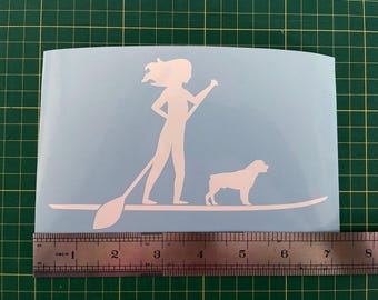 Paddle board Woman and Rottweiler Dog Vinyl Decal Girl paddleboard SUP