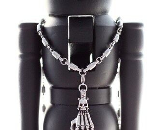 Necklace Stainless Steel Swivels: Pirate Skull - Titanium rings