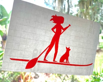 Paddle board Woman and German Shepard Dog Vinyl Decal Girl paddleboard SUP