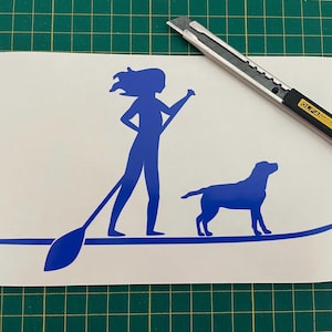 Paddle board Woman and Labrador Lab Dog Vinyl Decal Girl paddleboard SUP