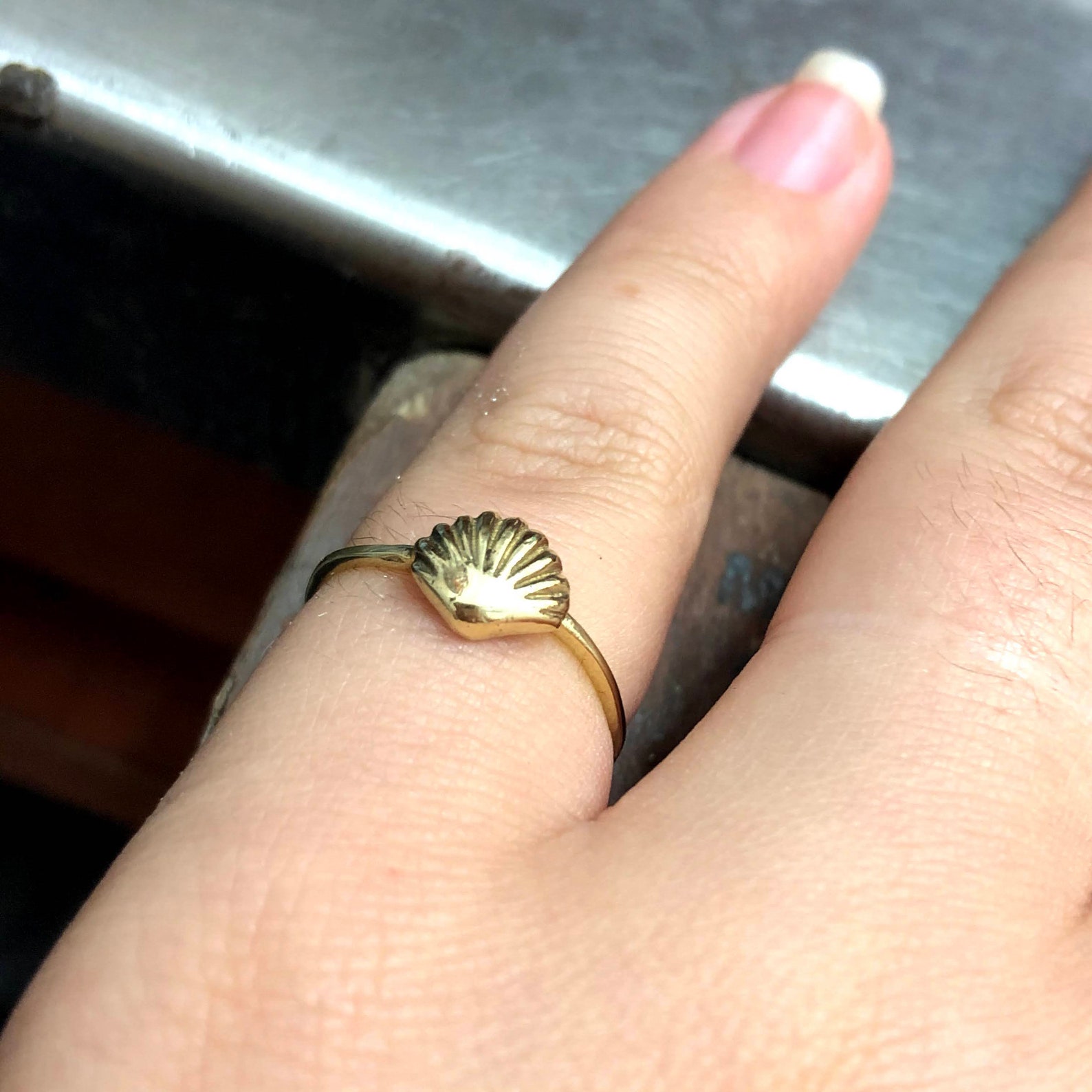 Gold Shell Ring Dainty Gold Shell Ring 14k Gold Shell Ring Etsy