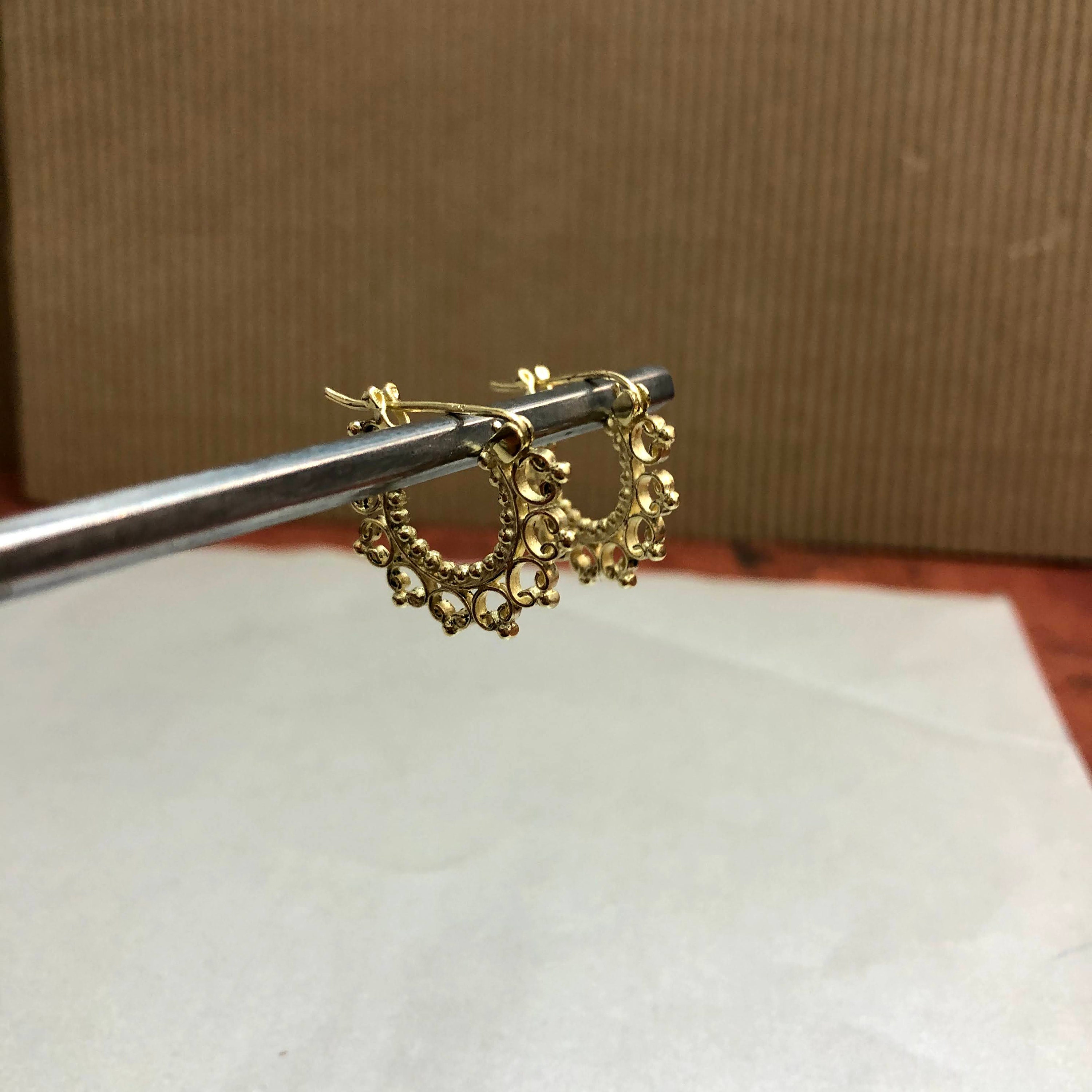 14k Gold Filigree Earrings Gold Hoop Earrings Ethnic Gold | Etsy