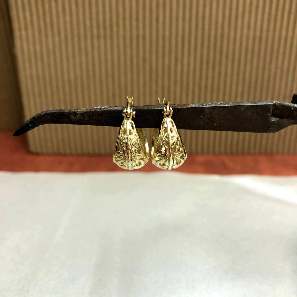 14k Gold pirate Earrings Openwork Hoop Earrings Etsy