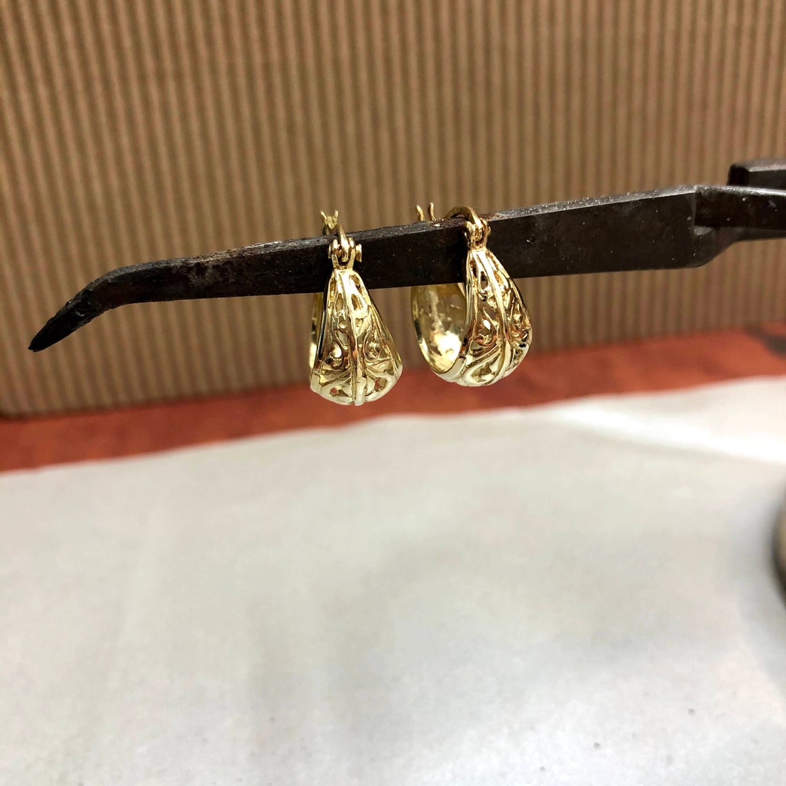 14k Gold pirate Earrings Openwork Hoop Earrings Etsy