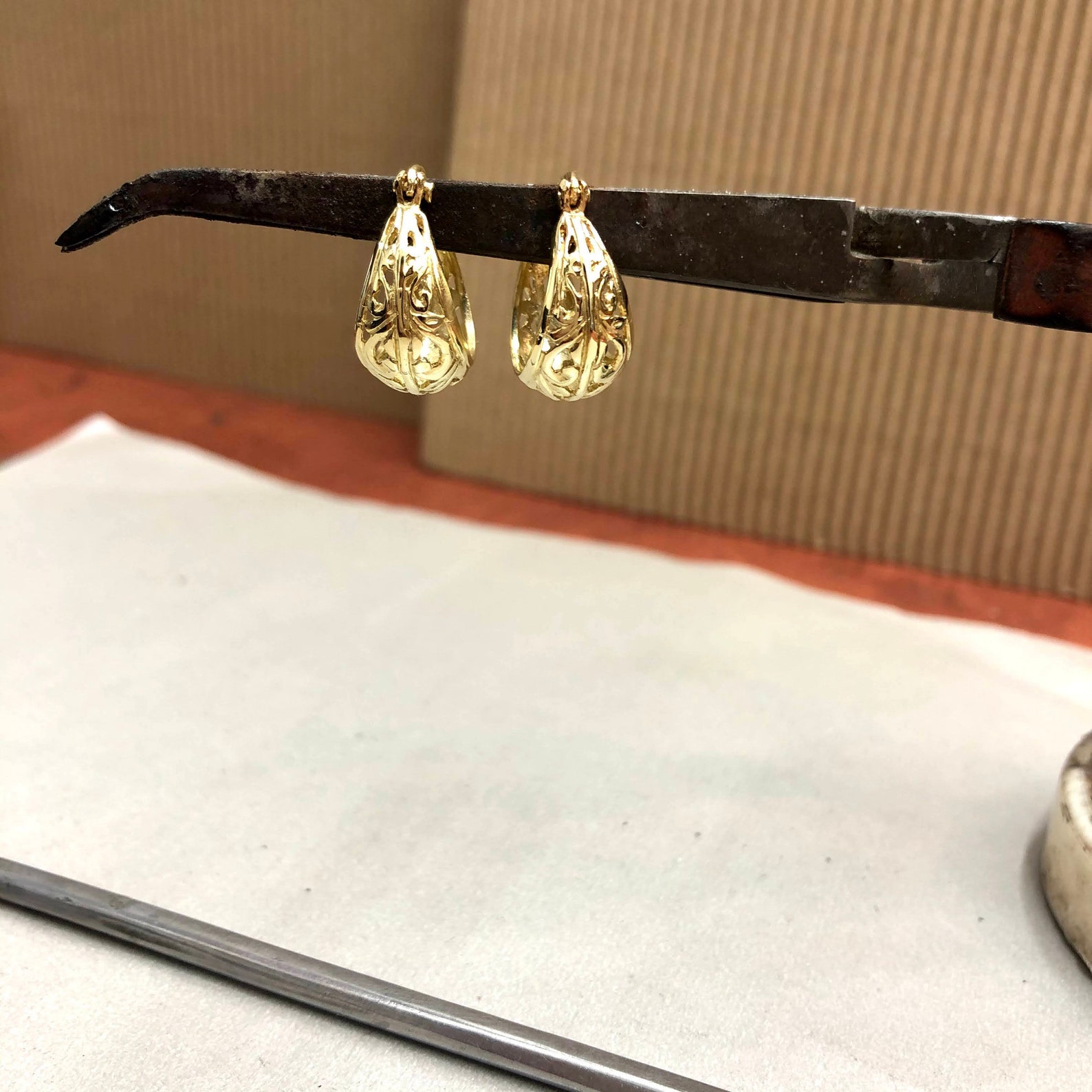 14k Gold pirate Earrings Openwork Hoop Earrings Etsy